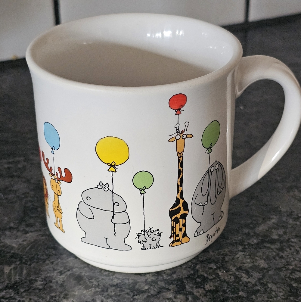 Vintage Sandra Boynton  Mug Animals Balloons Happy Birthday Cup Elephant Cat Dog